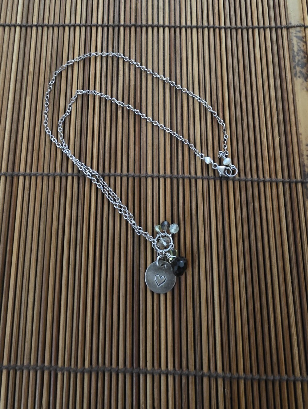 925 Silver MultiStone Heart Charm Necklace (Vintage)